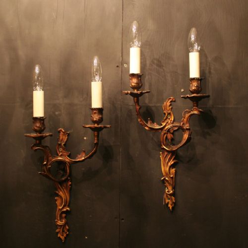 A French Pair of Gilded Twin Arm Antique Wall Lights