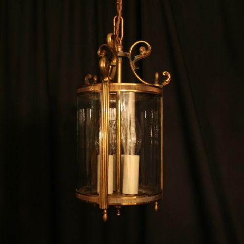 A French Small Gilded Triple Light Antique Hall Lantern