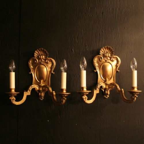 An English Pair of Twin Arm Antique Wall Lights