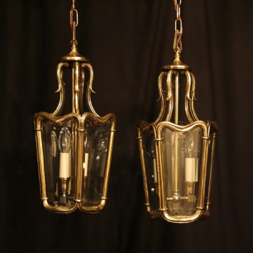 A French Pair of Brass Antique Hall Lanterns