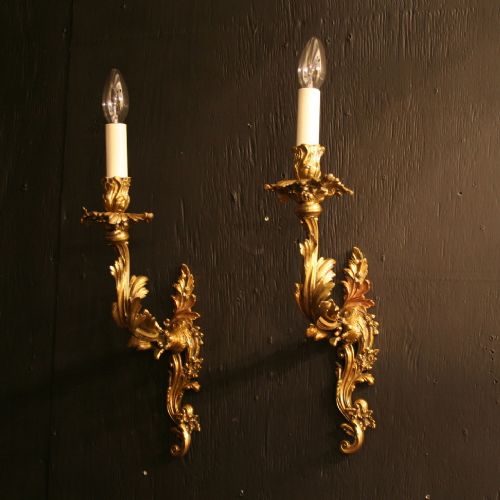 A French Pair of Gilded Single Light Antique Wall Sconces