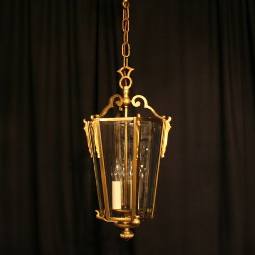 A French Gilded Hexagonal Antique Hall Lantern