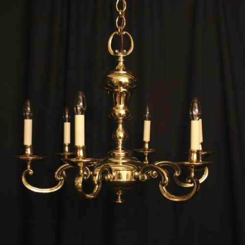 An English Brass 6 Light Antique Chandelier