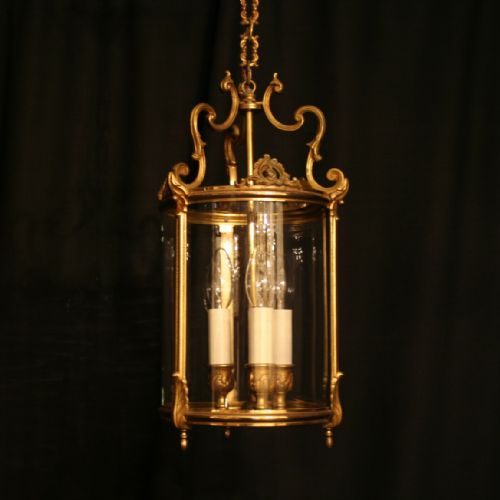 A French Gilded Triple Light Antique Hall Lantern