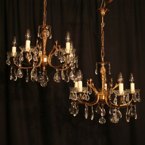 An Italian Pair of 5 Light Antique Chandeliers