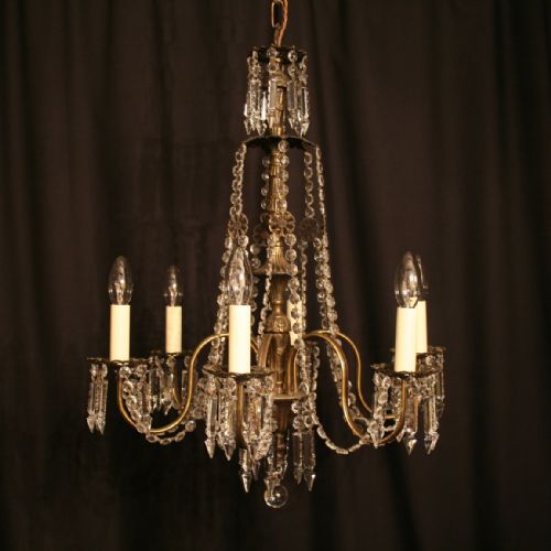 An Italian 6 Light Cast Brass Antique Chandelier