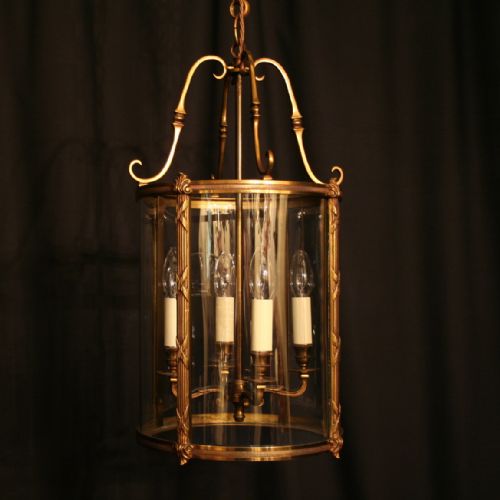A Large French Gilded Cast Brass Four Light Antique Hall Lantern