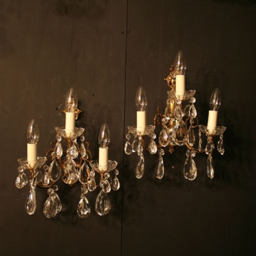 An Italian Pair of Triple Arm Antique Wall Lights