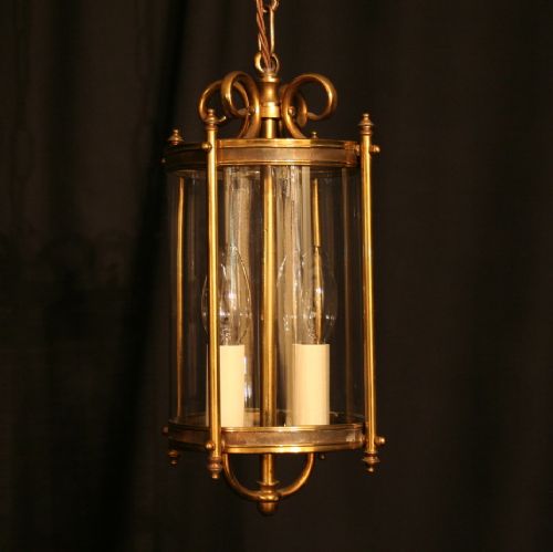 A French Brass Twin Light Antique Hall Lantern