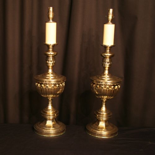 A Pair of Brass Antique Table Lamps
