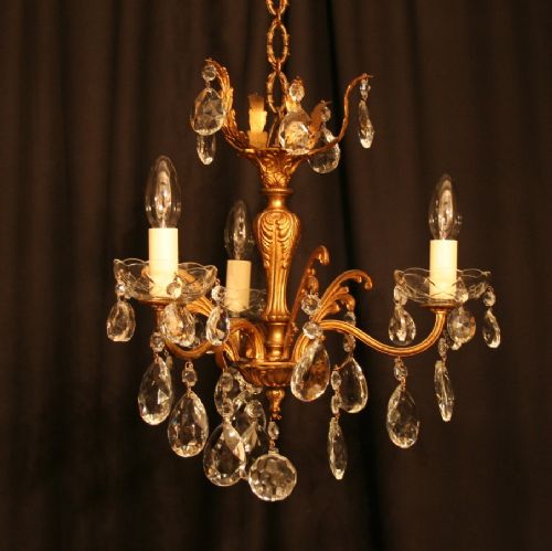 An Italian Gilded Brass Triple Light Antique Chandelier