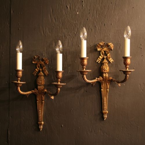 A French Pair of Twin Arm Antique Wall Lights