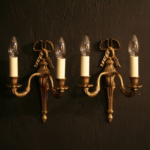 A French Pair of Cast Brass Antique Wall Lights