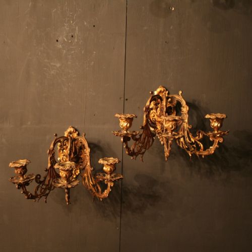 A French Pair of Gilded Antique Wall Sconces