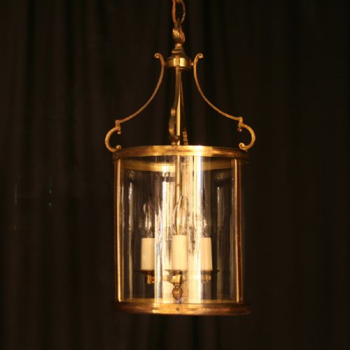 A French Gilded Triple Light Antique Hall Lantern