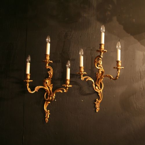 A Large French Pair of Gilded Antique Wall Lights