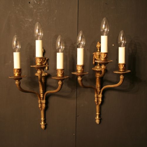 An English Pair of Gilded Cast Brass Antique Wall Lights