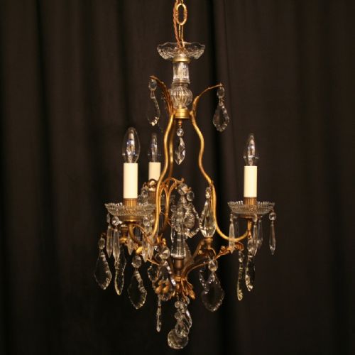 A French Gilded Brass & Crystal Antique Chandelier