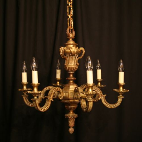 A French Bronze Heavy Cast 6 Light Antique Chandelier