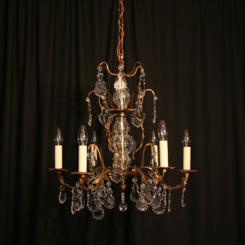 A French Gilded & Crystal 6 Light Antique Chandelier