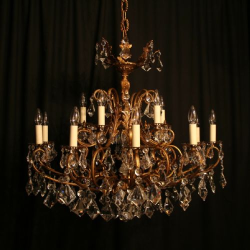 An Italian Gilded Cast Brass Birdcage 16 Light Antique Chandelier