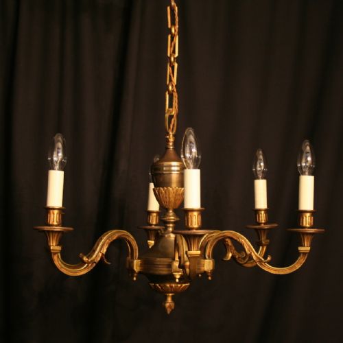 A French Gilded Cast Brass 6 Light Antique Chandelier