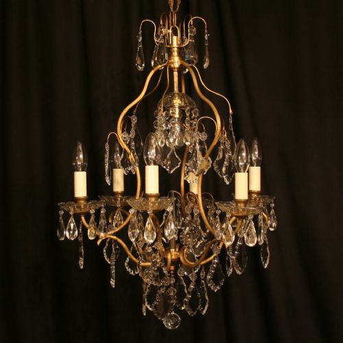 A French Gilded Cast Brass Birdcage 7 Light Antique Chandelier