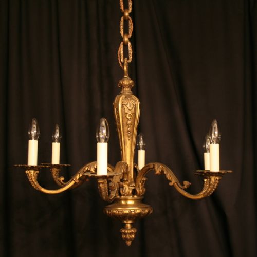 A French Gilded Cast Brass 6 Light Antique Chandelier