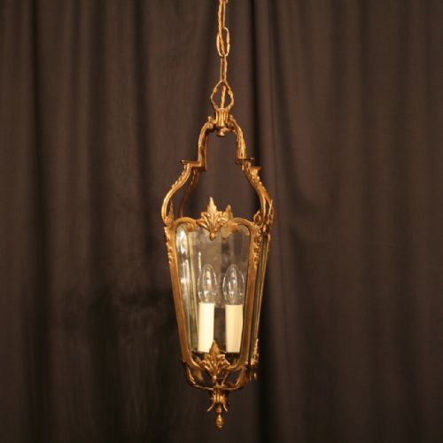 A French Twin Light Cast Brass Antique Hall Lantern