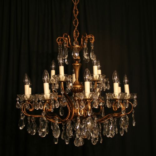An Italian Gilded Cast Brass 15 Light Antique Chandelier
