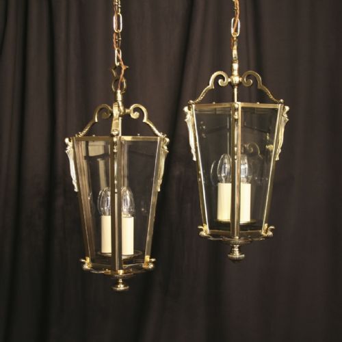 A French Pair of Brass Antique Hall Lanterns