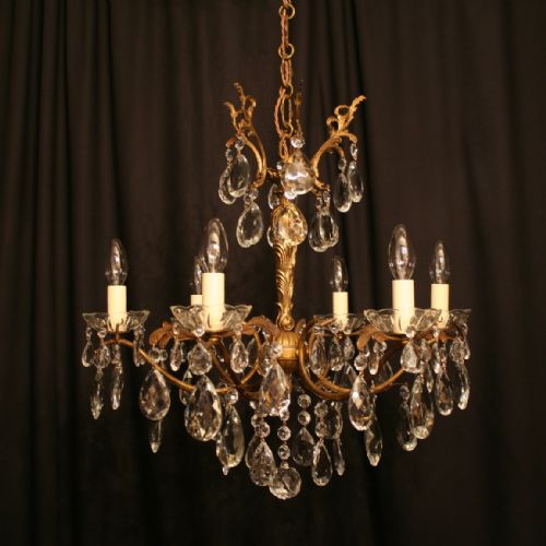 An Italian 6 Light Gilded Cast Brass Antique Chandelier