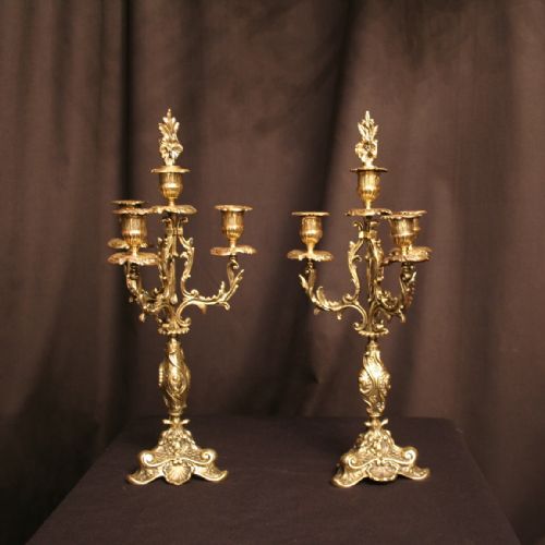 A French Pair of Brass 4 Light Antique Candelabra