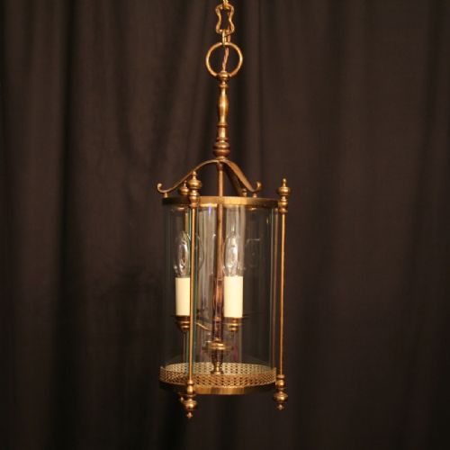 An Italian Cast Brass Triple Light Antique Hall Lantern