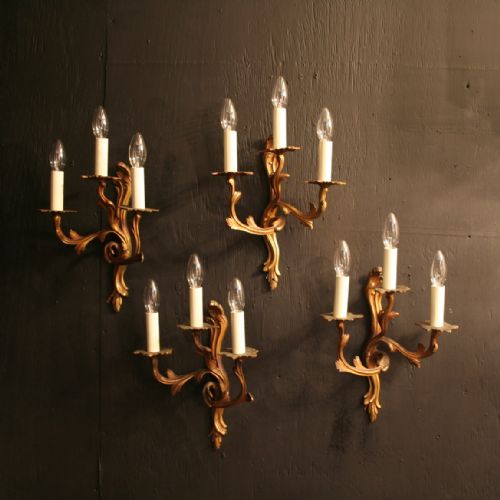 A French Set of 4 Gilded Cast Brass Antique Wall Sconces