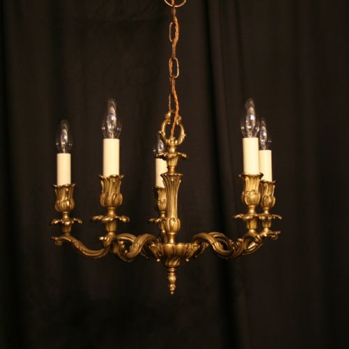 A French Small Brass 5 Light Antique Chandelier
