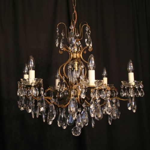 A French Gilded Cast Brass 7 Light Antique Chandelier