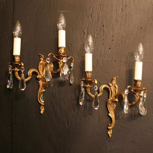 A French Pair of Gilded Twin Arm Antique Wall Lights