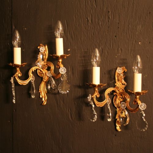 A French Set of 4 Gilded Cast Brass Antique Wall Lights