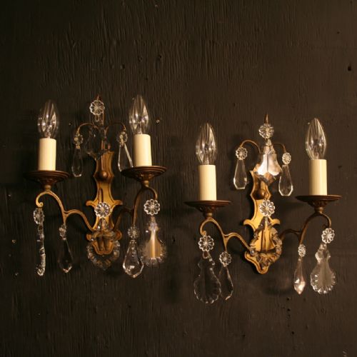 A French Pair of Gilded Cast Brass Antique Wall Lights
