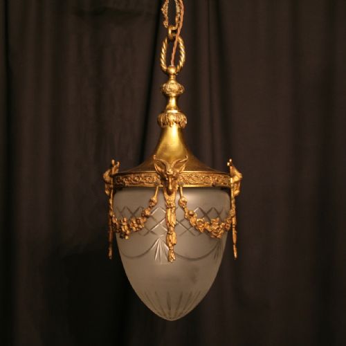 A French Gilded Single Light Antique Hall Lantern