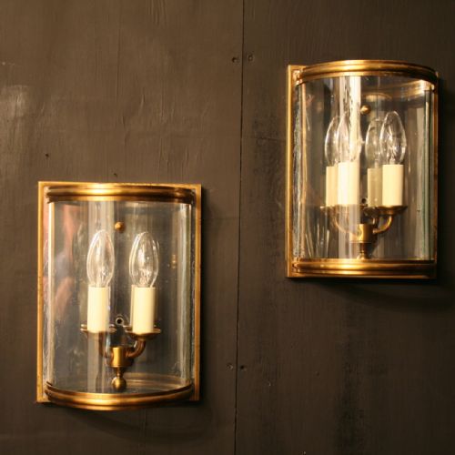 A French Set of 5 Twin Arm Brass Half Lantern Wall Lights