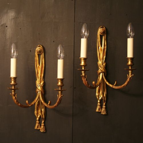 A French Pair of Gilded Rope Antique Wall Lights