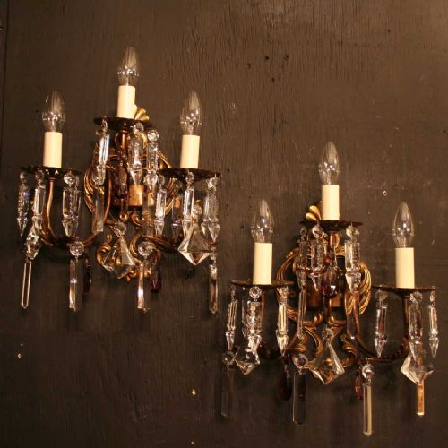 An Italian Pair of Triple Arm & Crystal Wall Lights