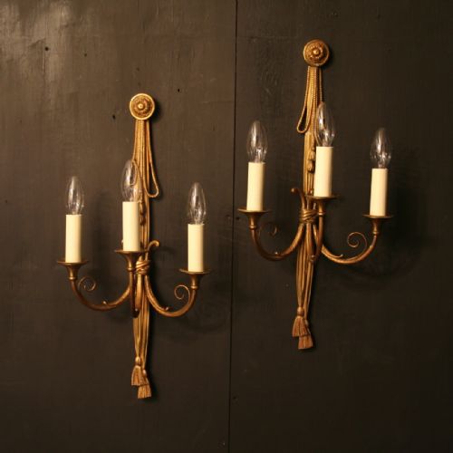 A French Pair of Gilded Rope & Tassel Antique Wall Lights