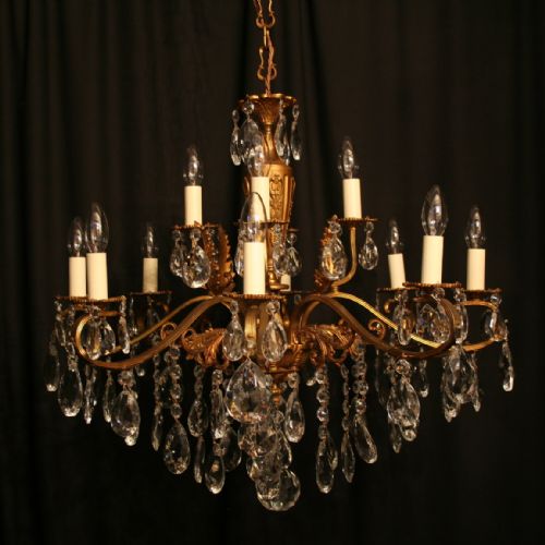 An Italian Gilded Cast Brass 12 Light Double Tiered Antique Chandelier