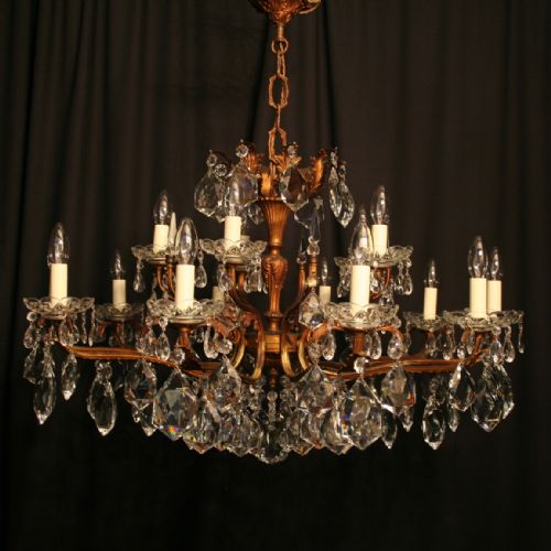 A Large Italian Gilded 15 Light Double Tiered Antique Chandelier