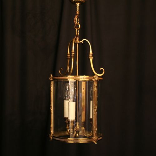 A French Gilded Triple Light Antique Hall Lantern