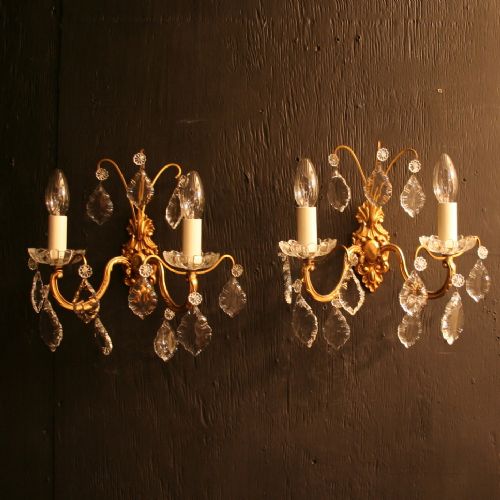 A French Pair of Gilded Twin Arm Antique Wall Lights