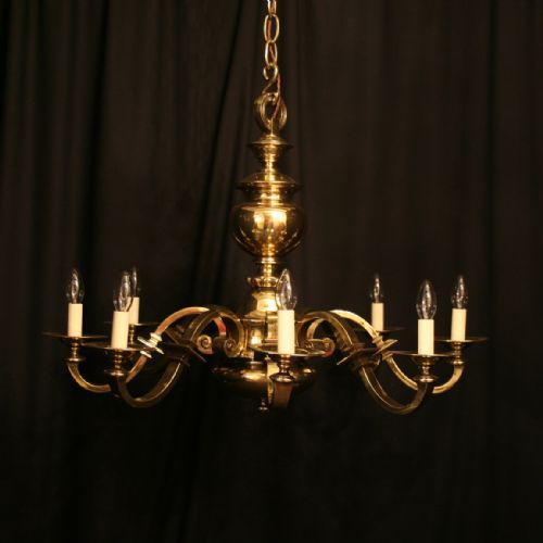 A Large English Cast Brass 8 Light Antique Chandelier